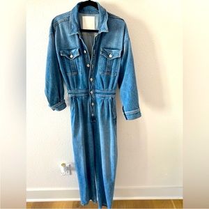 Mother The Pleated Prep Curbside Denim Jumpsuit